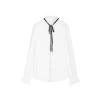 25 Autumn New style patchwork lace edge bow drape slimming puffed-sleeve chiffon shirt for women 22336 Item Picture